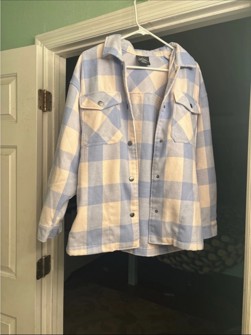 Cozy Light Blue & Cream Plaid Utility Shacket